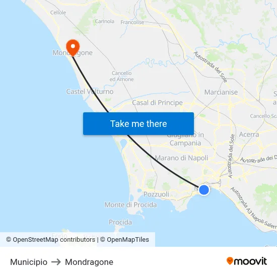 City Hall to Mondragone map