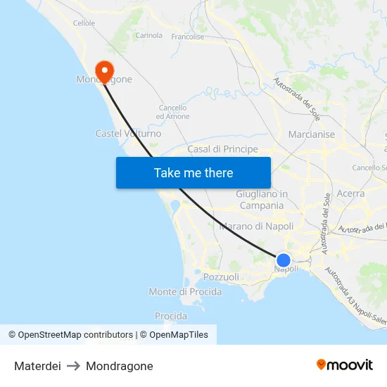 Materdei to Mondragone map