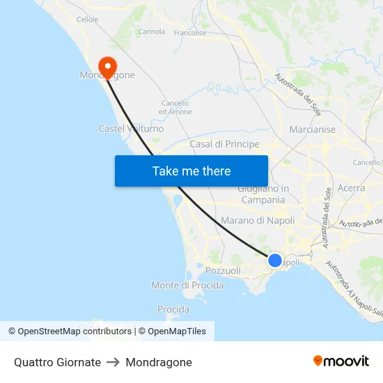 Quattro Giornate to Mondragone map