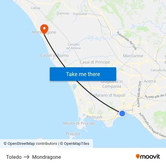 Toledo to Mondragone map