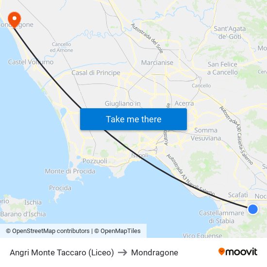 Angri Monte Taccaro (Liceo) to Mondragone map