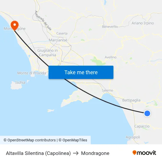 Altavilla Silentina (Terminal) to Mondragone map