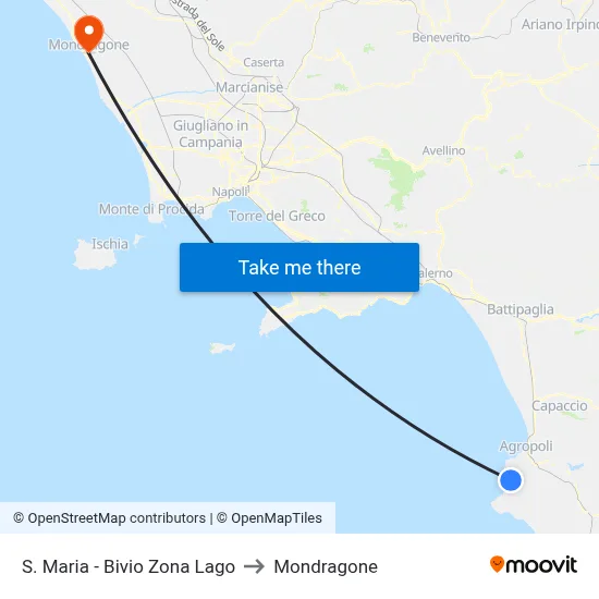 S. Maria - Bivio Zona Lago to Mondragone map