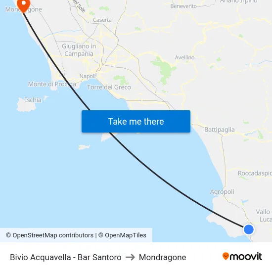 Acquavella Junction - Santoro Bar to Mondragone map