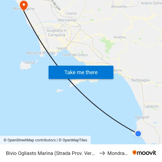 Bivio Ogliasto Marina (Strada Prov. Verso Agropoli) to Mondragone map