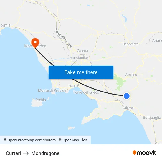 Curteri to Mondragone map