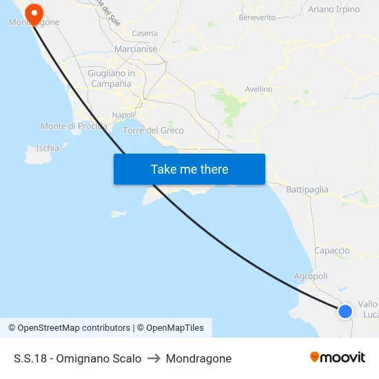 S.S.18 - Omignano Scalo to Mondragone map