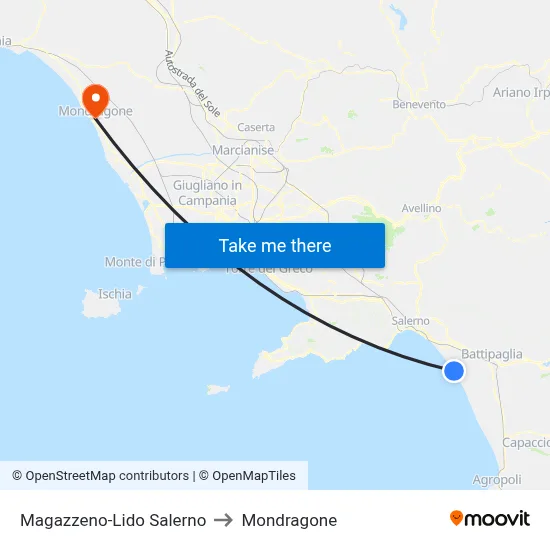Magazzeno-Lido Salerno to Mondragone map