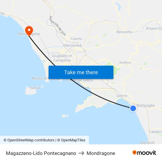 Magazzeno-Lido Pontecagnano to Mondragone map