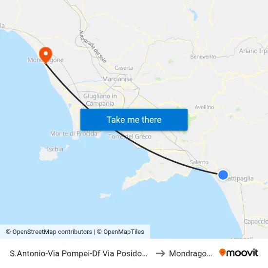 St. Antonio-Pompei Road-Posidonia Road to Mondragone map