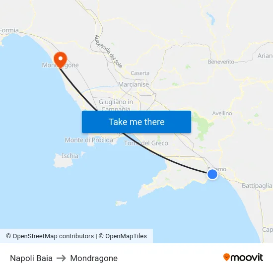 Napoli Baia to Mondragone map