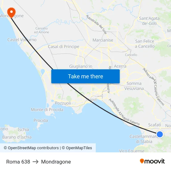 Roma 638 to Mondragone map