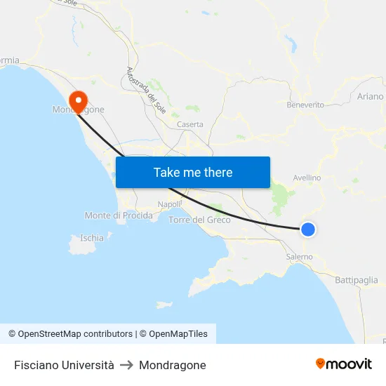 Fisciano University to Mondragone map