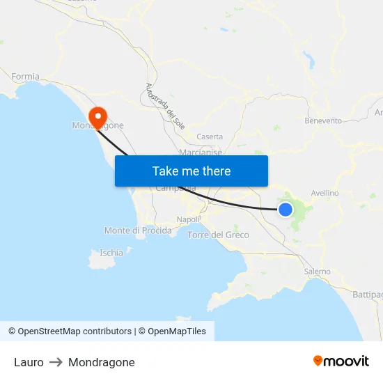 Lauro to Mondragone map