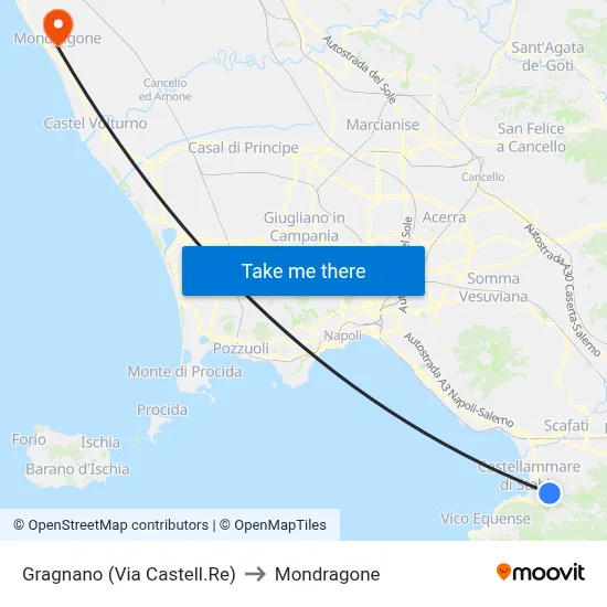 Gragnano (Castellammare Road) to Mondragone map