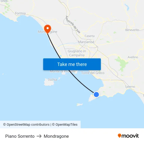 Piano Sorrento to Mondragone map