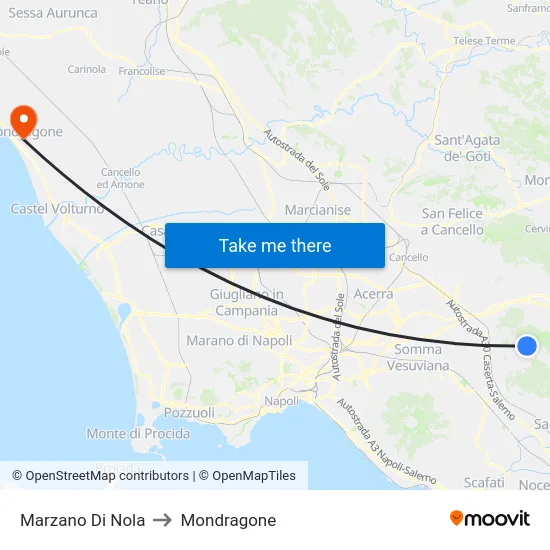 Marzano Di Nola to Mondragone map