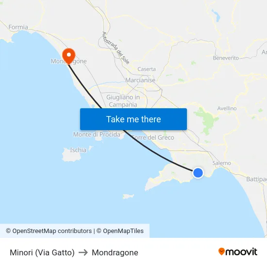 Minori (Via Gatto) to Mondragone map