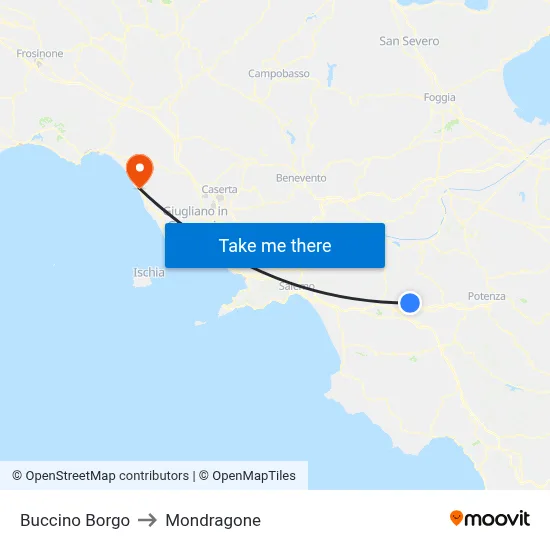 Buccino Borgo to Mondragone map