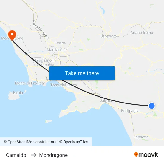 Camaldoli to Mondragone map