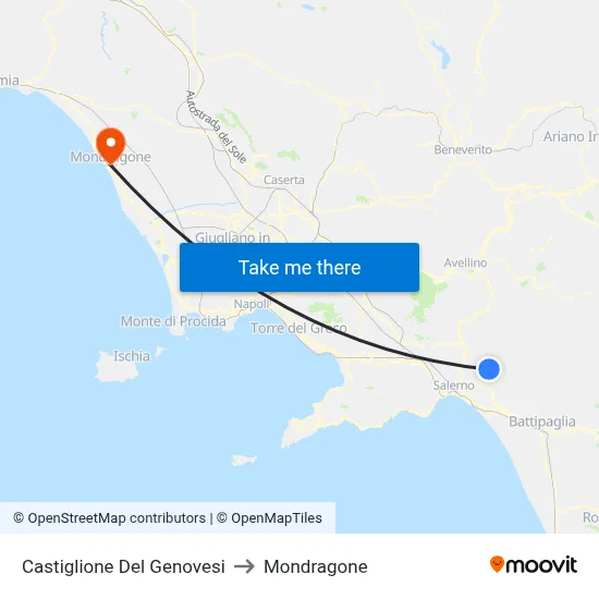 Castiglione Del Genovesi to Mondragone map