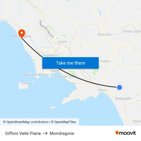 Giffoni Valle Piana to Mondragone map