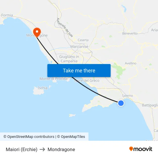 Maiori (Erchie) to Mondragone map