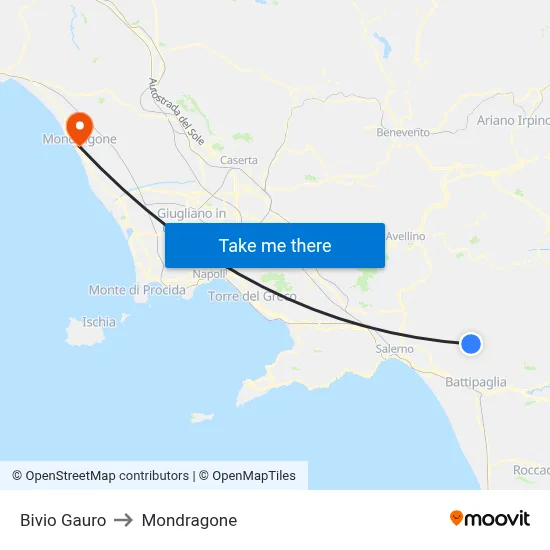 Gauro Junction to Mondragone map