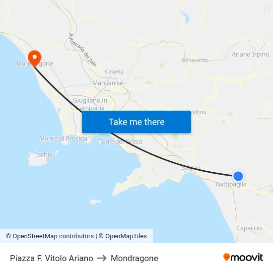 Piazza F. Vitolo Ariano to Mondragone map