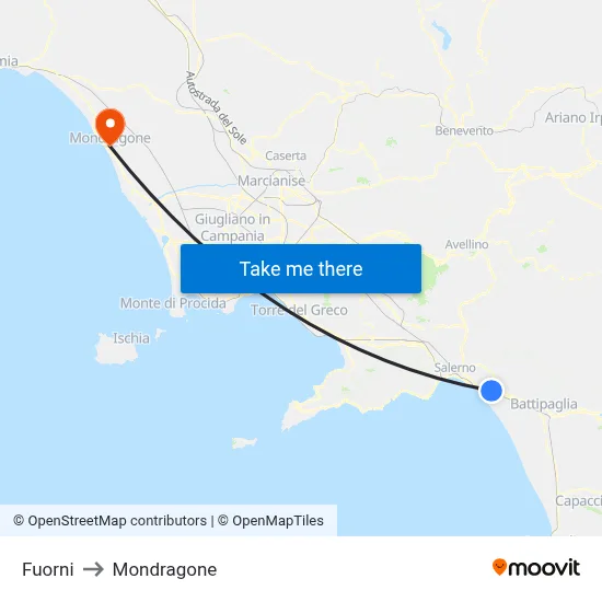 Fuorni to Mondragone map