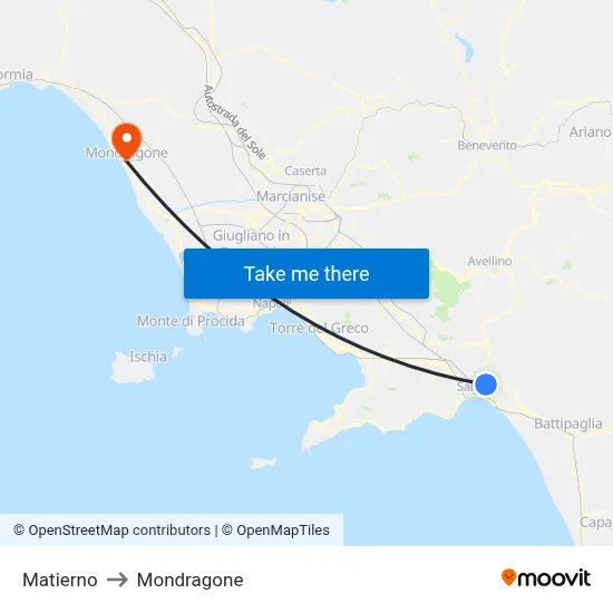 Matierno to Mondragone map