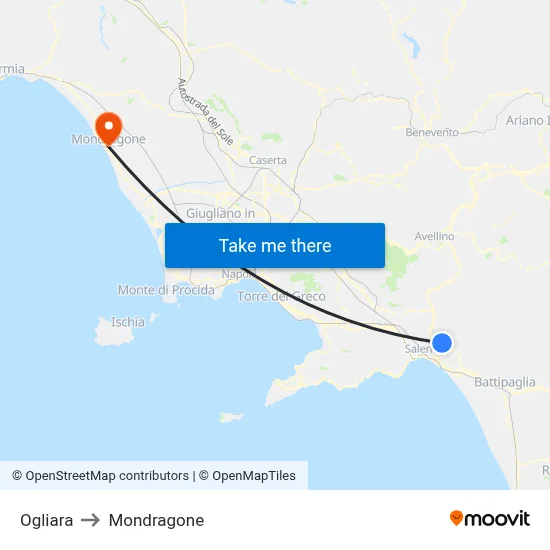 Ogliara to Mondragone map