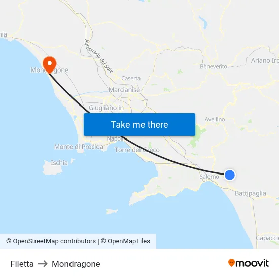 Filetta to Mondragone map