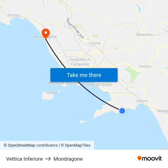 Lower Vettica to Mondragone map
