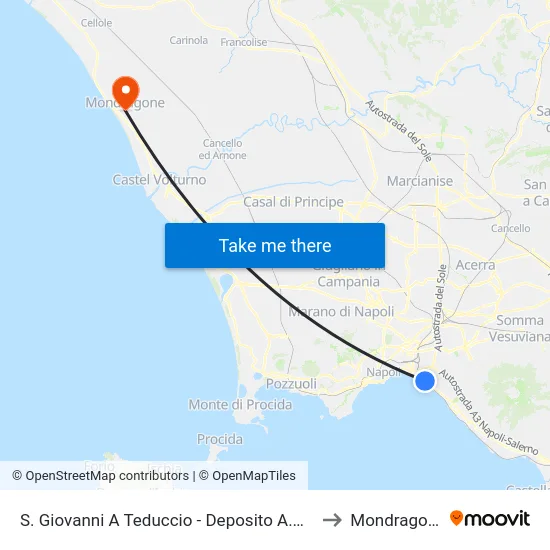 S. Giovanni A Teduccio - Deposito A.N.M. to Mondragone map