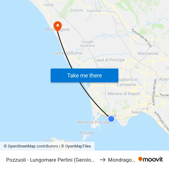 Pozzuoli - Lungomare Pertini (Gerolomini) to Mondragone map