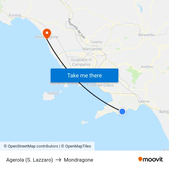 Agerola (S. Lazzaro) to Mondragone map