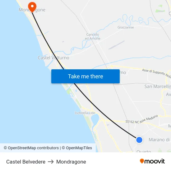 Castel Belvedere to Mondragone map