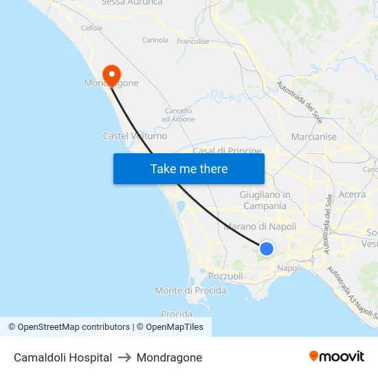 Camaldoli Hospital to Mondragone map
