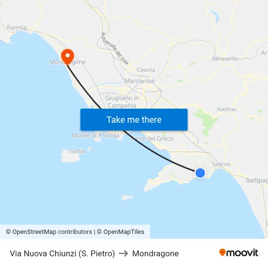 Via Nuova Chiunzi (St. Peter) to Mondragone map
