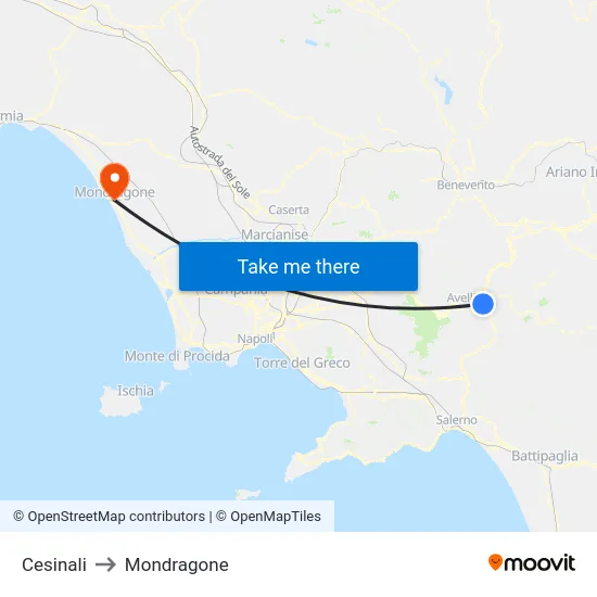 Cesinali to Mondragone map