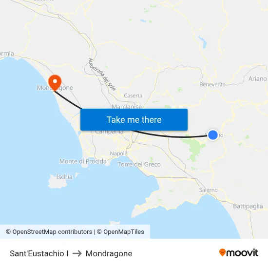 Sant'Eustachio I to Mondragone map