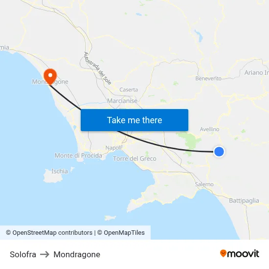 Solofra to Mondragone map