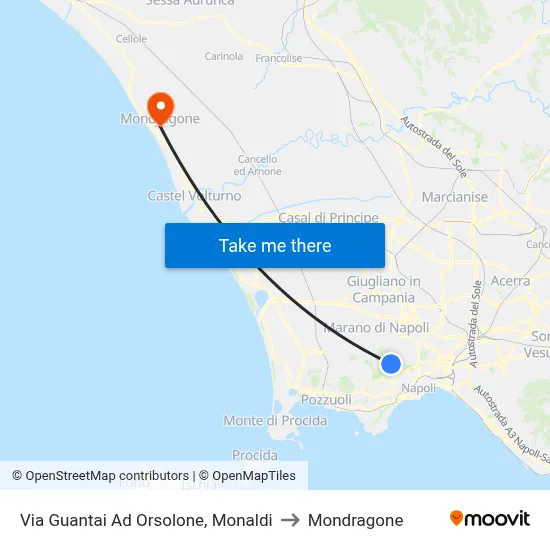 Via Guantai Ad Orsolone, Monaldi to Mondragone map