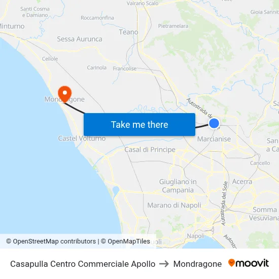 Casapulla Apollo Shopping Center to Mondragone map