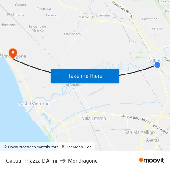 Capua - Piazza D'Armi to Mondragone map