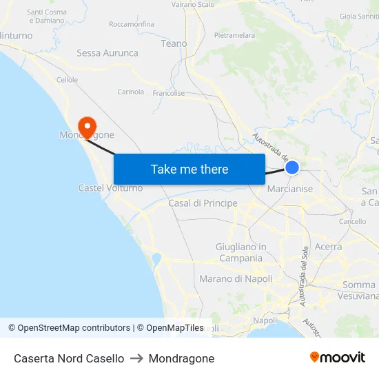 Caserta Nord Casello to Mondragone map