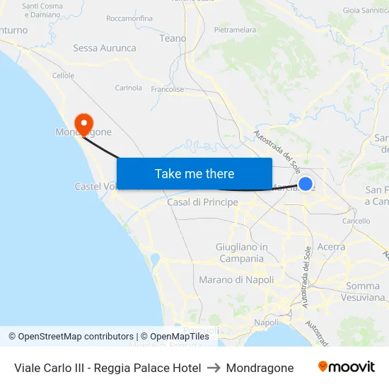 Viale Carlo III - Reggia Palace Hotel to Mondragone map