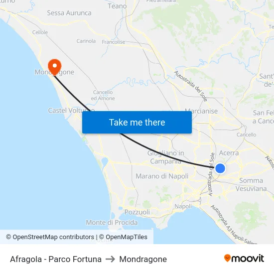 Afragola - Parco Fortuna to Mondragone map