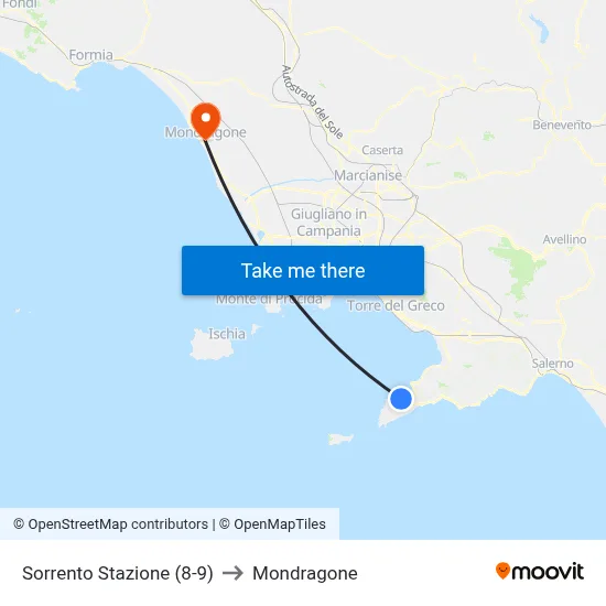 Sorrento Stazione (8-9) to Mondragone map